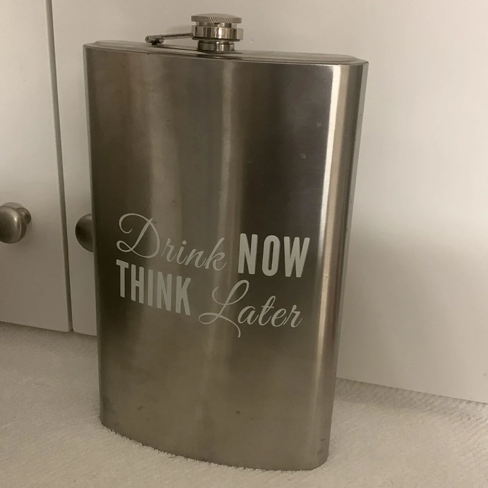 Jumbo 10.5”X 7” Metal Silver Tone Flask, Stainless Steel, 64oz, NWOT